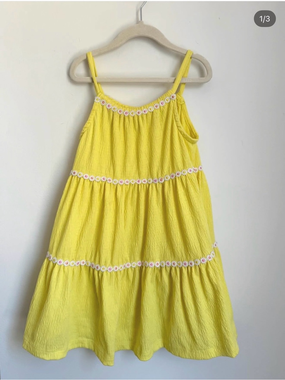 btween Yellow Daisy-Trim Tiered Girls Sundress (Size 7)